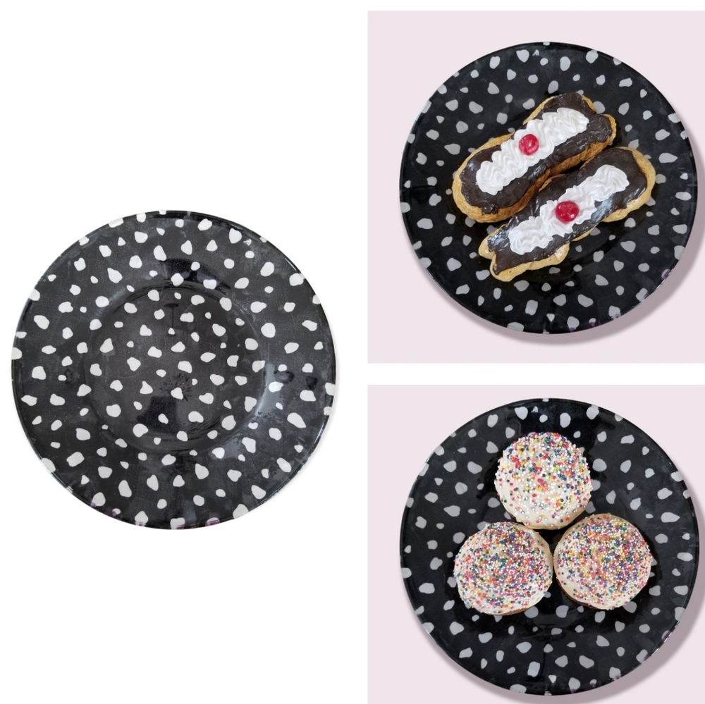 Hand Crafted Black and White Fabric Backed Dessert Plate OOAK